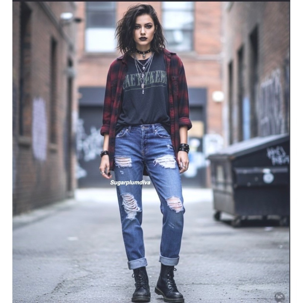 Nasty Gal Blue Button Fly Distressed Ripped Boyfriend Jean Sz 26 Punk Grunge NWT